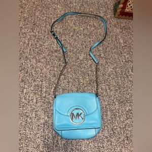 Michael Kors Fulton Turquoise Leather Small Chain-Link Cross-body Bag